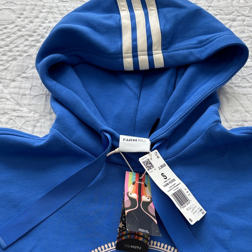 Adidas Farm Rio Royal Blue Hoodie with Butterfly Graphic Small NWT - Picture 2 of 5
